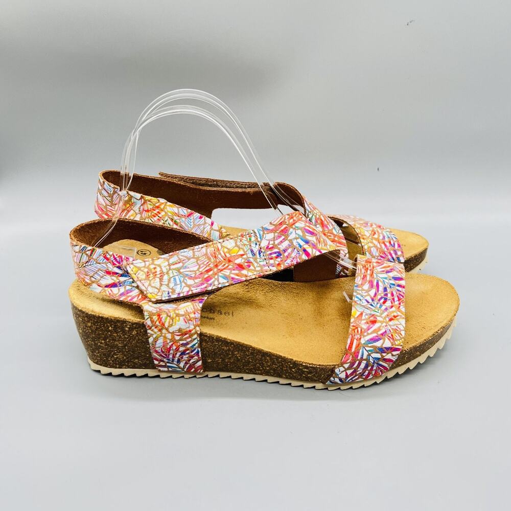 Eric Michael Sandals Womens 10 Multicolor Leather Slingback Wedge Comfort Shoes